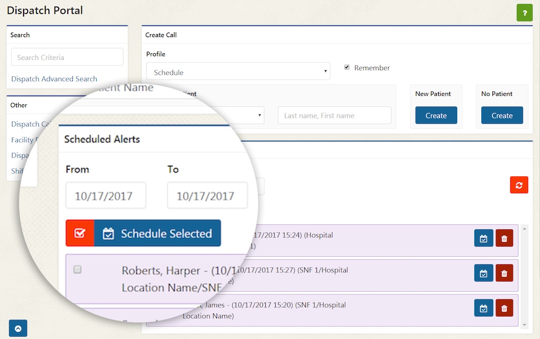 EMS Dispatch Software Portal Scheduled Alerts